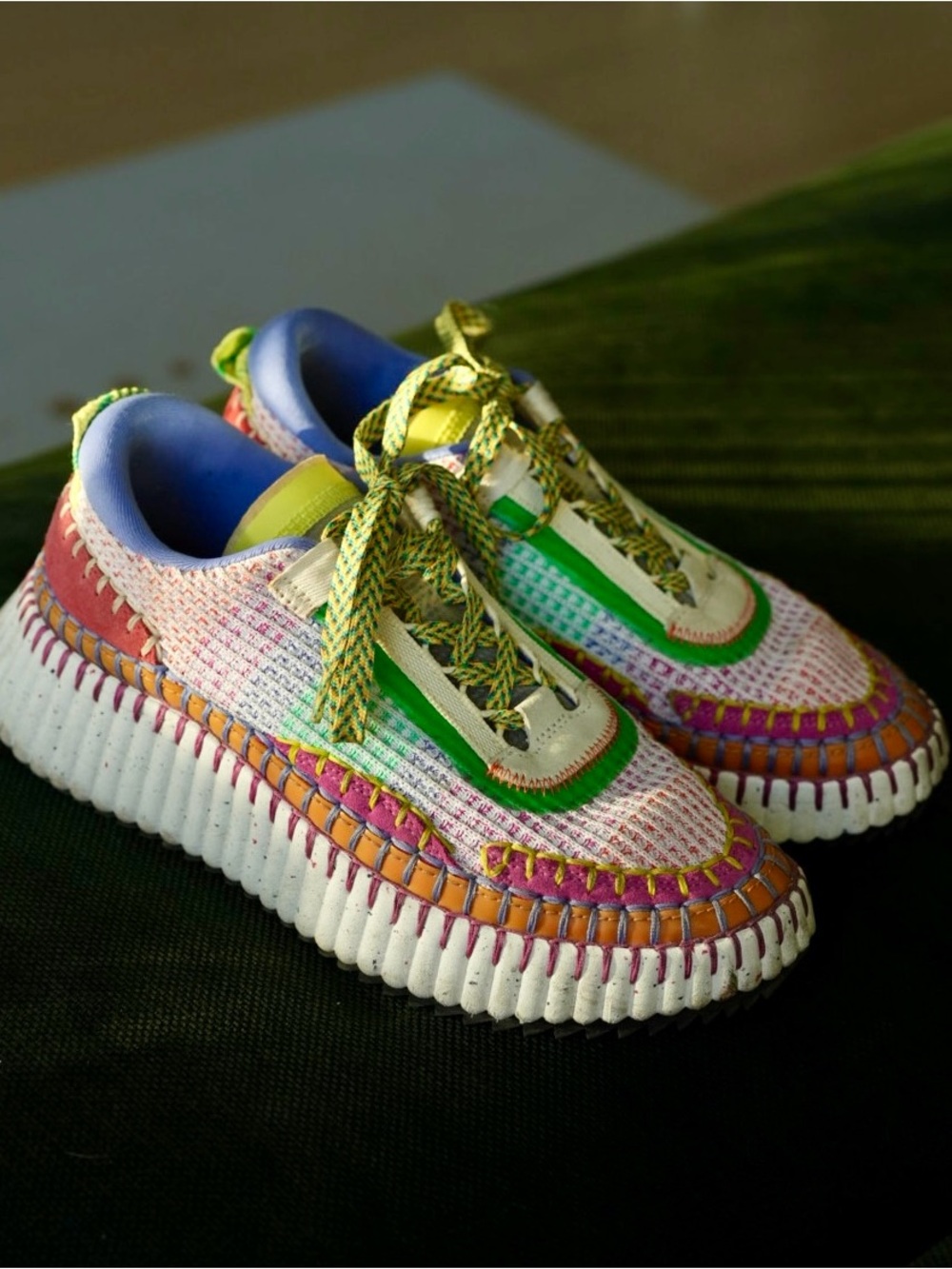 Chloe Multicolor Knit Sneakers with Green, Pink and Blue Accents